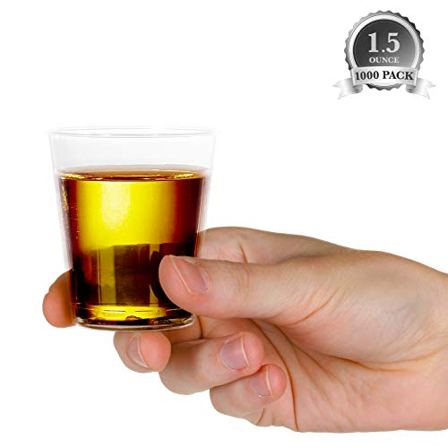Product Cover 1000 Plastic Shot Glasses - 1.5 Oz Disposable Cups - 1.5 Ounce Shot Glasses - Ideal for Whiskey, Wine Tasting, Food Sampling and Sauce Dipping at Catered Events, Parties and Weddings (Clear)
