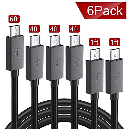 Product Cover Micro USB Cable Android,COVERY 6-Pack (2x1ft, 3x4ft, 1x6ft) USB to Micro USB Cables High Speed USB2.0 Sync and Charging Cables for Samsung, HTC, Motorola, Nokia, Kindle, MP3, Tablet and More