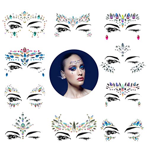 Product Cover 10 Sets Mermaid Face Gems Glitter - Rhinestone Rave Festival Face Jewels,Bindi Crystals Face Stickers, Eyes Face Body Stickers for Music Festivals Bohemian (Mermaid Tale)
