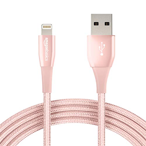 Product Cover AmazonBasics Double Nylon Braided USB A Cable with Lightning Connector, Premium Collection, MFi Certified iPhone Charger, Rose Gold, 10 Foot