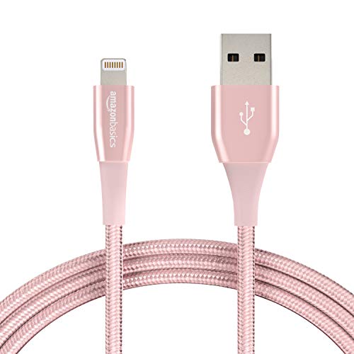 Product Cover AmazonBasics Double Nylon Braided Apple Certified Lightning to USB Charge and Sync Extra Tough Cable, 6 Feet (1.8 Meters), Pack of 2 - Rose Gold
