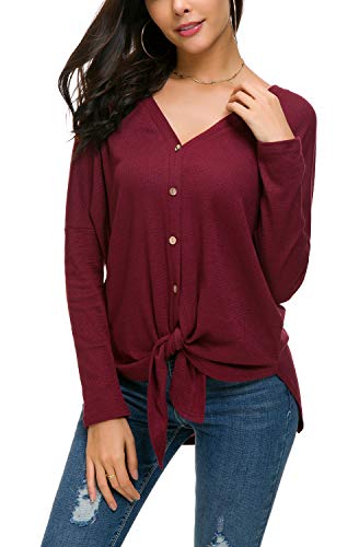 Product Cover IWOLLENCE Womens Waffle Knit Tunic Blouse Tie Knot Henley Tops Loose Fitting Bat Wing Plain Shirts