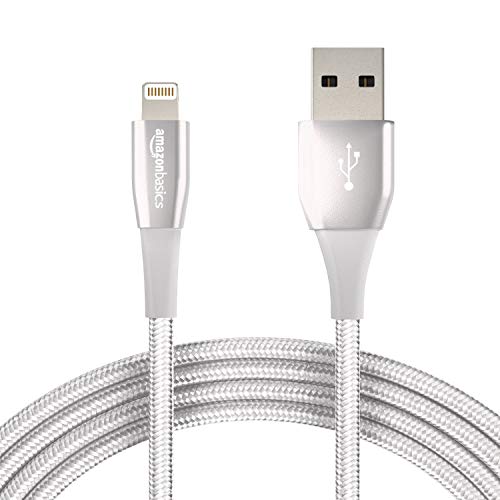 Product Cover AmazonBasics Double Nylon Braided USB A Cable with Lightning Connector, Premium Collection, MFi Certified iPhone Charger, 10 Foot, Silver