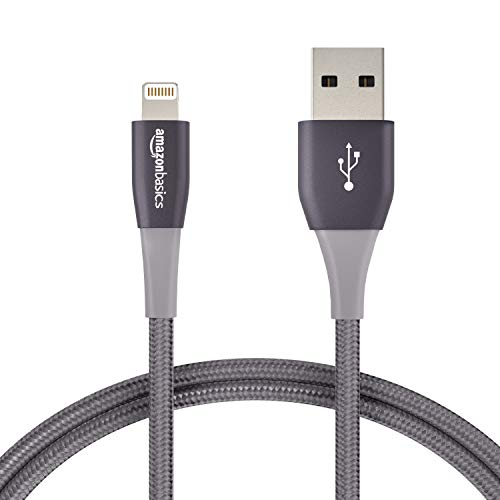 Product Cover AmazonBasics Double Nylon Braided USB A Cable with Lightning Connector, Premium Collection, MFi Certified iPhone Charger, 3 Foot, 2 Pack, Dark Grey