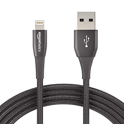 Product Cover AmazonBasics Double Nylon Braided USB A Cable with Lightning Connector, Premium Collection, MFi Certified iPhone Charger, Black, 10 Foot