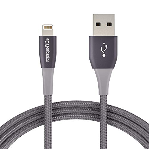 Product Cover AmazonBasics Double Nylon Braided USB A Cable with Lightning Connector, Premium Collection, MFi Certified iPhone Charger, 6 Foot, 2 Pack, Dark Grey
