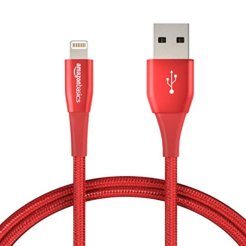 Product Cover AmazonBasics Double Nylon Braided USB A Cable with Lightning Connector, Premium Collection, MFi Certified iPhone Charger, 3 Foot, Red