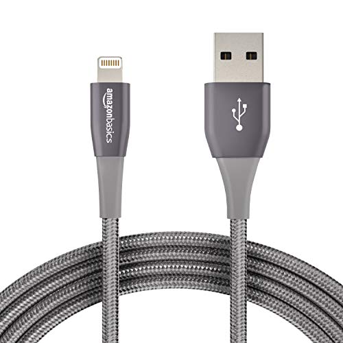 Product Cover AmazonBasics Double Nylon Braided USB A Cable with Lightning Connector, Premium Collection, MFi Certified iPhone Charger, Dark Grey, 10 Foot