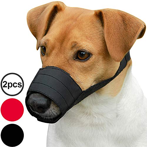 Product Cover CollarDirect Adjustable Dog Muzzle Small Medium Large Dogs Set 2PCS Soft Breathable Nylon Mask Safety Dog Mouth Cover Anti Biting Barking Pet Muzzles Dogs Black Red (XS/S, 1Black & 1Red)