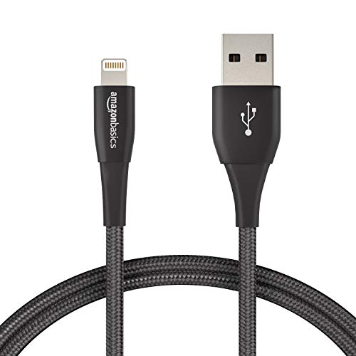 Product Cover AmazonBasics Double Nylon Braided USB A Cable with Lightning Connector, Premium Collection, MFi Certified iPhone Charger, 3 Foot, 2 Pack, Black