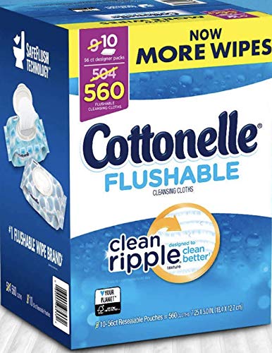 Product Cover Cottonelle Value Pack Flushable Wipes, Wavy Clean Ripple Texture, 7.25