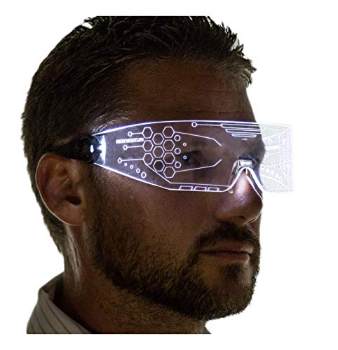 Product Cover Neon Nightlife LED Light Up Glasses, White | Cyberpunk Goggles, Rezz Visor Robocop Futuristic Electronic Lights