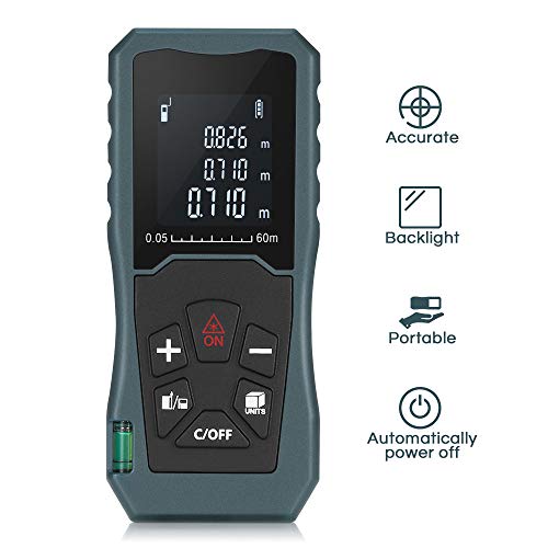 Product Cover Digital Laser Distance Meter 197FT/ 60M,InLife Backlit LCD Laser Measure, Laser Measuring Device with Single-distance, Continuous, Area, Volume Measurement and Pythagorean Modes