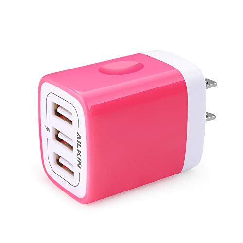 Product Cover Ailkin 3 USB Wall Charger(Rose), Multiport Charger Plug Adapter, Fast Power Block, Travel Home Charger Station Block Cube Replacement for iPad/iPhone/Samsung/LG/Huawei/HTC/Sony and More Cell Phone