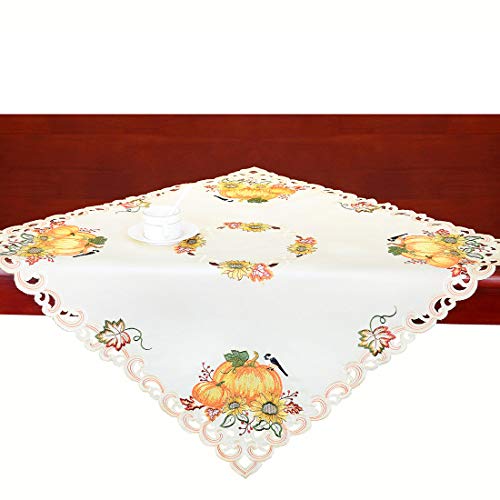 Product Cover Simhomsen Thanksgiving Holiday Square Tablecloth, Fall Autumn Harvest Pumpkins Toppers, Tablecovers for End Table, Tea Table, Coffee Table and Nightstand 33 × 33 inch