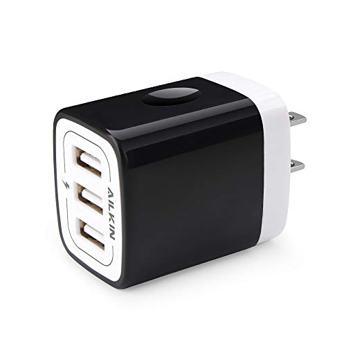 Product Cover Wall Charger Plug, Ailkin USB Plug Wall, 3MultiPort Home Charger Station Cube Box Charger Outlet Base Brick Block Replacement for iPhone, iPad, and iWatch Charger Plug (Black)