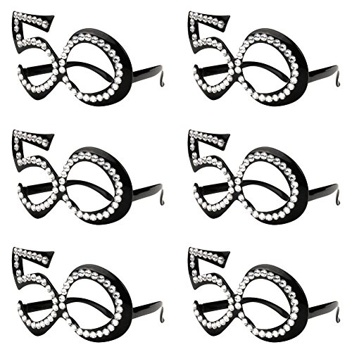 Product Cover 50th Birthday Glasses - Number Crystal Frame, Party Favors, Wedding, Funny Costume Sunglasses, Novelty Eyewear Celebration Decoration for Kids and Adults 6 Pack (50)