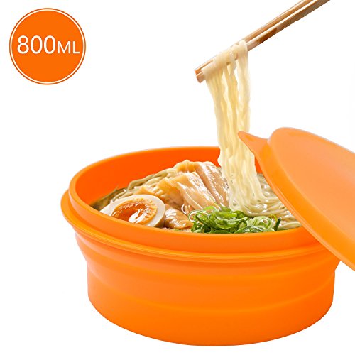 Product Cover Anjiliya ME.FAM 800ML Silicone Collapsible Bowl with Lid for Outdoor Camping, Travel, Hiking and Indoor Home Kitchen, Office, School Student, Food-Grade, Space-Saving, Portable (Orange)