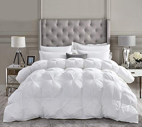Product Cover Luxurious All-Season Goose Down Comforter Queen Size Duvet Insert, Exquisite Pinch Pleat Design, Premium Baffle Box, 1200 Thread Count 100% Egyptian Cotton, 750+ Fill Power, 55 oz Fill Weight, White