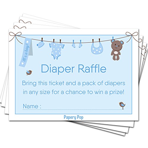 Product Cover 50 Diaper Raffle Tickets for Baby Shower Boy (50 Pack) - Bring a Pack of Diapers to Win a Prize - Baby Shower Invitations Inserts Request Cards Games Decorations Supplies