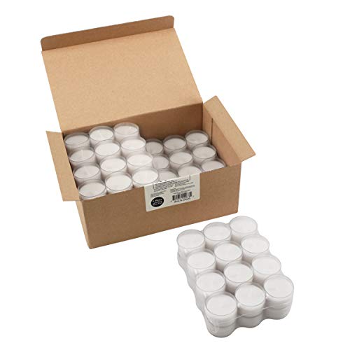 Product Cover Stonebriar Unscented Long Clear Cup Tea Light Candles 6 to 7 Hour Extended Burn Time, White, Bulk, 96 Pack