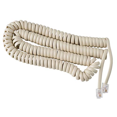 Product Cover Telephone Cord Handset Curly - Phone Color Bone Ivory 15ft - Works on virtually All Trimline Phones and Princess Telephones