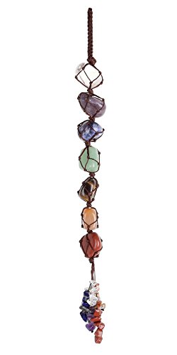 Product Cover Top Plaza 7 Chakra Gemstones Reiki Healing Crystals Hanging Ornament Home Indoor Decoration for Good Luck,Yoga Meditation,Protection - Tumbled Palm Stones