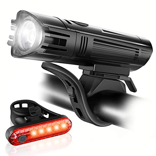 Product Cover Ascher Ultra Bright USB Rechargeable Bike Light Set, Powerful Bicycle Front Headlight and Back Taillight, 4 Light Modes, Easy to Install for Men Women Kids Road Mountain Cycling