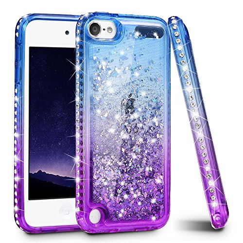 Product Cover iPod Touch 7 Case, iPod Touch 5 6 Case, Ruky Quicksand Series Glitter Flowing Liquid Floating Bling Diamond Flexible TPU Girls Women Cute Case for iPod Touch 5th 6th 7th Generation Case (Blue Purple)