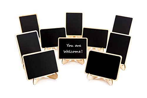 Product Cover 10 Pack Mini Chalkboards Signs with Easel Stand, Small Rectangle Chalkboards Blackboard, Wood Place Cards for Weddings, Birthday Parties, Message Board Signs and Event Decoration