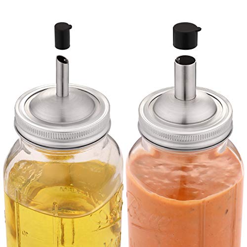 Product Cover Aozita Mason Jar lids Pour Spout with Caps for olive oil dispenser and Salad Dressing Shaker - 18/8 Stianless Steel Pour lids for Ball and More