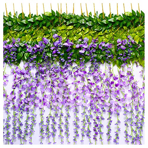 Product Cover TRvancat Artificial Wisteria Vine 12 Pack 3.6FT/pcs, Fake Silk Flowers Hanging Garland for Wedding Ceremoany Arch Party Home Garden Decor (Purple)