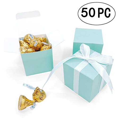 Product Cover Turquoise Small Cube Candy Boxes Bulk Teal Blue Wedding Party Favors Gift Boxes Baby Bridal Shower Thank You Treat Candy Boxes Supplies, 2x2x2 inch, 50pc