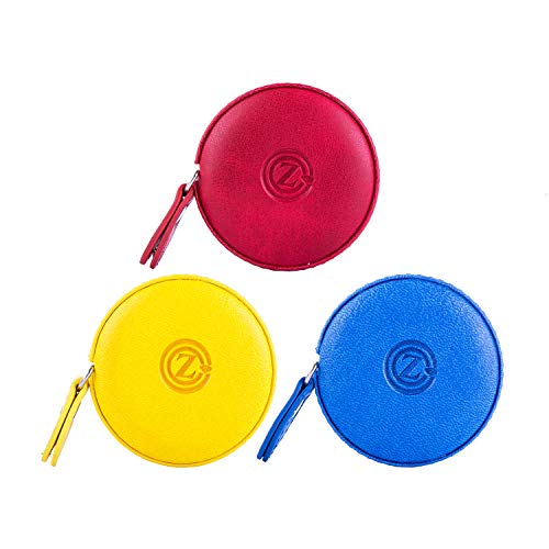 Product Cover GZ Sewing Tape Measure Leather Retractable Body Measuring Tape 150 cm 60 Inch Tailor Fabric Small Tape Measure with Push Button, Red Yellow Blue, Round (3 Pack)