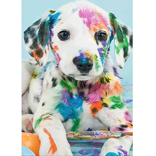 Product Cover MXJSUA DIY 5D Diamond Painting by Number Kits Round Drill Rhinestone Pictures Arts Craft for Home Wall Decor Dalmatian Dog 12x16In
