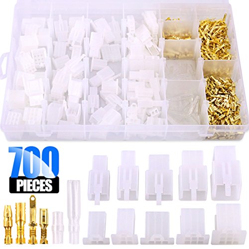 Product Cover Glarks 700Pcs 2.8mm 2 3 4 6 9 Pin Plug Housing Pin Header Crimp Electrical Wire Terminals Connector and 30 Sets 4mm Car Motorcycle Bullet Terminal Assortment Kit for Motorcycle, Bike, Car, Boats