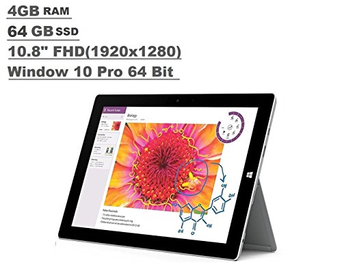 Product Cover Microsoft Surface 3 Tablet (10.8-inch FHD (1920x1280), 4GB RAM, 64GB SSD, Intel Atom 1.6Ghz, Windows 10 Professional 64 Bit) (Renewed)