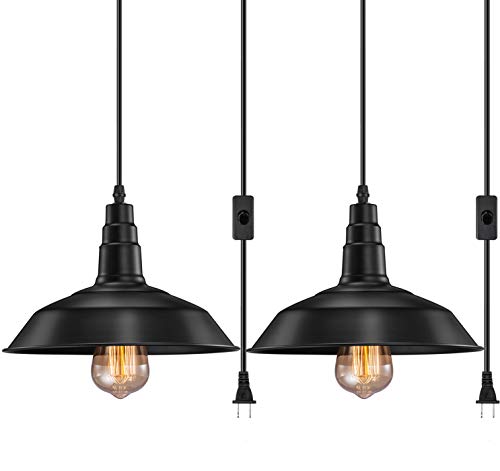 Product Cover FadimiKoo Plug in Pendant Light E26 E27 Industrial Hanging Pendant Lights Vintage Hanging Light Fixture with 13.12ft Cord On/Off Switch 2 Pack