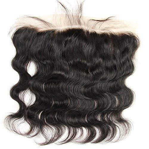 Product Cover 18 Inches Transparent Lace Frontal Closure 13 x 4 Human Hair Body Wave Pre Plucked Ear To Ear Lace Frontals With Bangs Baby Hair Knots Can Be Bleached