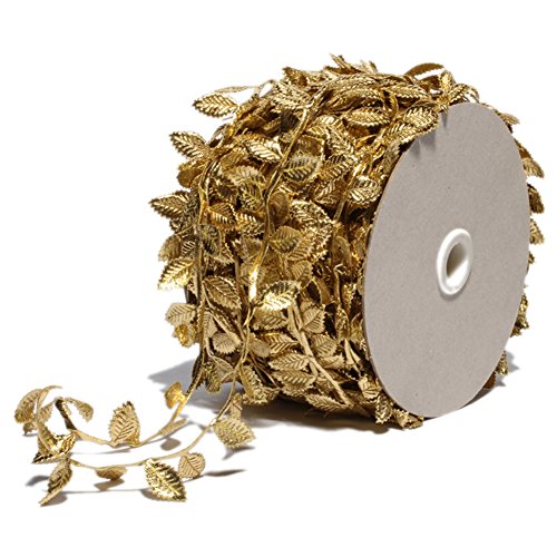 Product Cover Gold Leaves Leaf Ribbon Trim Rope - 20 Yards - for Garland DIY Crafts and Party Wedding Home Decorations (Gold)