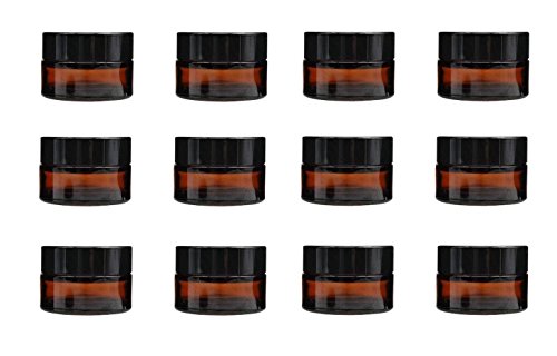 Product Cover 12 Pcs, 5G, Amber Brown Glass Face Cream Jar With Screw Cap And Liner- Cosmetic Makeup Lotion Storage Container Jar (5G) by Premium Vials