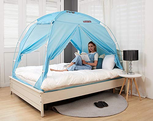 Product Cover BESTEN Floorless Indoor Privacy Tent on Bed with Color Poles for Cozy Sleep in Drafty Rooms (Twin, Blue Mint(CP))