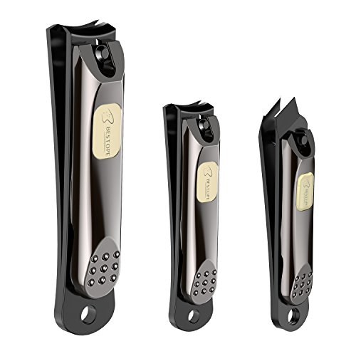 Product Cover BESTOPE Nail Clippers Set, 3pcs Black Fingernail & Toenail & Slant Edge Nail Cutter Trimmer Set With Metal Case, Stainless Steel, Good Gift for Women & men