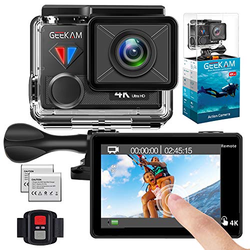 Product Cover GeeKam Action Camera 4K 30fps Video 20MP Photos with Touch Screen Remote Control HD Sports Camera with Helmet Accessories Kit-T1
