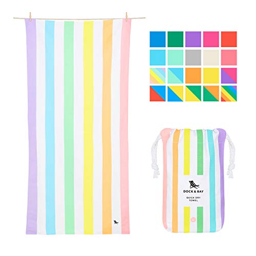 Product Cover Dock & Bay Pastel Rainbow Striped Beach Towel - Unicorn Waves, Large (160x80cm, 63x31) - Quick Dry Towel, Compact & Lightweight, Rainbow Flags