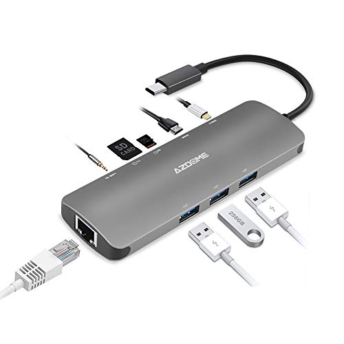 Product Cover [New Version] USB C Hub,Type-C Adapter 9 in 1 USB-C Dock with 4K HDMI, PD Charging,SD Card Reader USB C Dongle,3.5mm Audio,USB 3.0 Ports for 2018/2017/2016 MacBook Pro,Chrom and More Type-C (9 in 1)