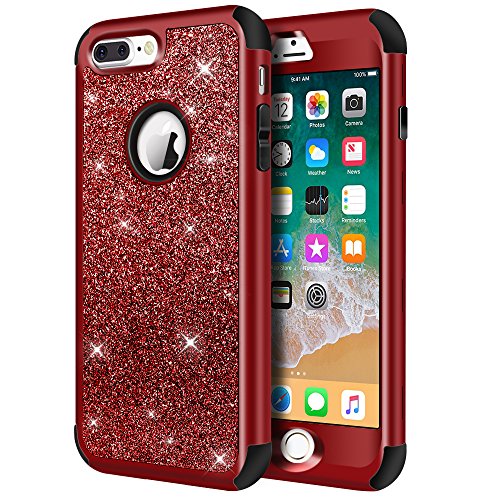 Product Cover iPhone 8 Plus Case, iPhone 7 Plus Case, Hython Heavy Duty Defender Protective Case Bling Glitter Sparkle Hard Shell Armor Hybrid Shockproof Rubber Bumper Cover for iPhone 7 Plus and 8 Plus, Red