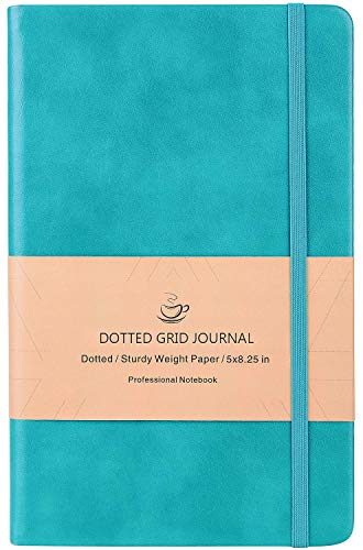Product Cover Dotted Grid Notebook/Journal - Dot Grid Hard Cover Notebook, Premium Thick Paper with Fine Inner Pocket, Mint Smooth Faux Leather, 5''×8.25''