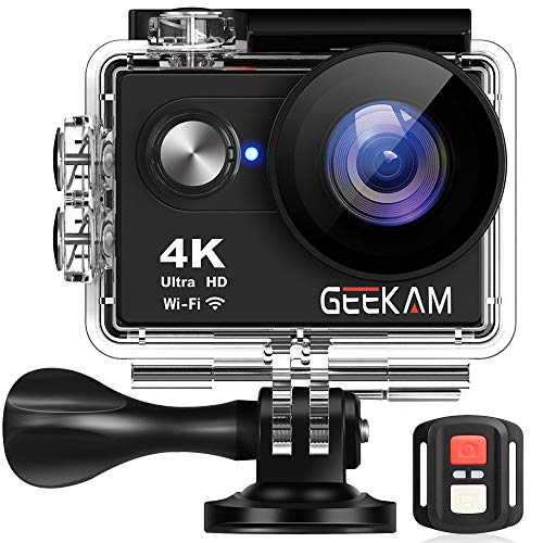 Product Cover GeeKam Action Camera 4K WiFi Ultra HD Underwater 30M Waterproof 170° Wide Angle Lens Sports Camcorder with Remote Control 2 Rechargeable Batteries and Mounting Accessories Kit
