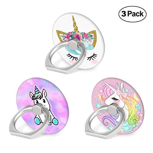 Product Cover Cell Phone Ring Holder, 3-Pack 360 Degree Rotation Universal Pop Grip Stand Anti- Drop Finger Holder for Smartphone and Tablets - Cute Unicorn